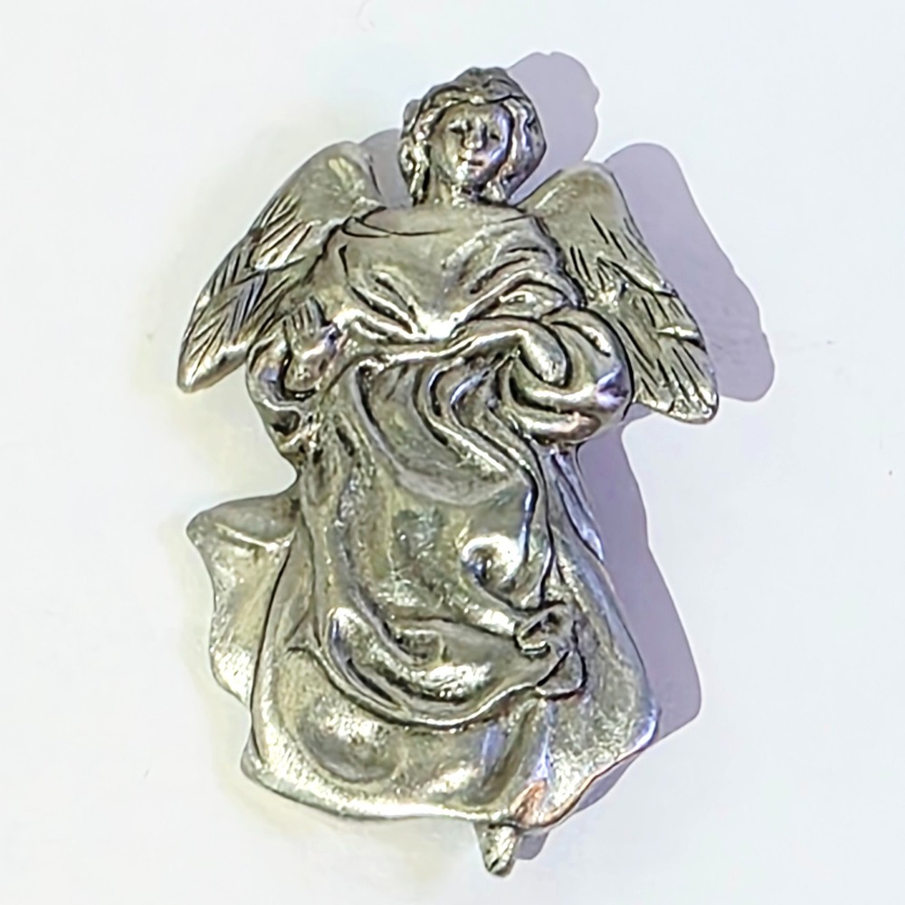 Vintage Hallmark Cards Pewter Tone Metal Angel Brooch Pin Christmas Religious